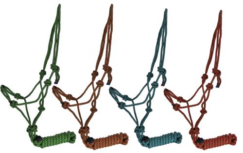 4340: Horse size nylon cowboy knot rope halter with removable lead Cowboy Halter Showman Saddles and Tack   