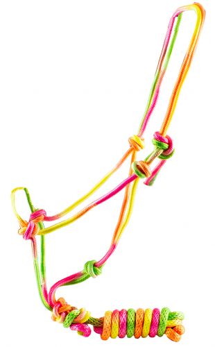 4343: Rainbow colored knotted cowboy knot halter with matching lead Cowboy Halter Showman Saddles and Tack   