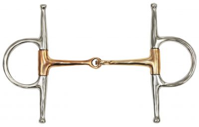 46320: Showman™ stainless steel full cheek snaffle with 5" copper broken mouth piece Bits Showman   