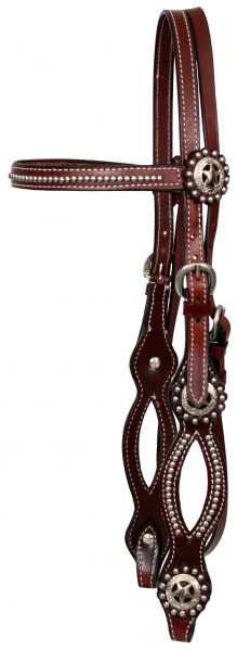 472: Showman™ Leather browband headstall and reins with Texas star conchos and split cheeks in Bur Primary Showman   