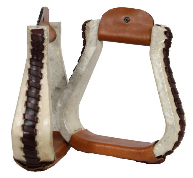 4747: Showman rawhide covered western stirrups with leather lacing Stirrups Showman   