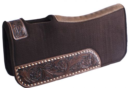 4901: Showman® Pony 24" x 24" Brown felt saddle pad with floral tooled wear leathers Western Saddle Pad Showman   