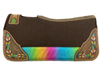 #4926: Showman® Pony  24"  x  24"  Brown  felt  1”  saddle pad with  rainbow  metallic accent  and