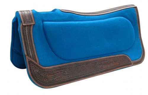 4965: Showman ® 32" x 32" Teal felt built-up pad with basket tooled trim Western Saddle Pad Showman   
