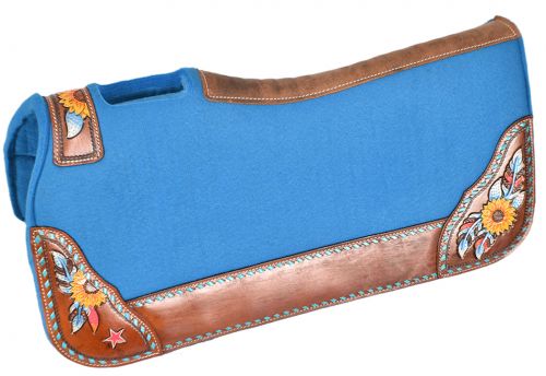 4990X: Showman ® 31" x 32" x 1" Turquoise felt saddle pad with hand painted sunflower, feather, an Western Saddle Pad Showman   