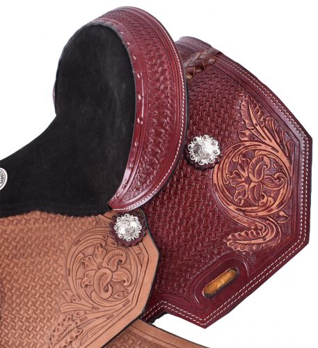 50212: 12" Double T Youth Saddle with Floral Tooling Youth Saddle Double T   