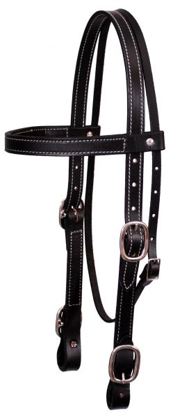 5025: American made 1" Leather double stitched draft horse size headstall with buckled ends Primary Showman Saddles and Tack   