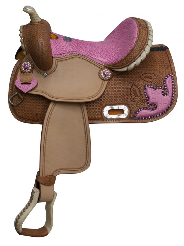 511813: 13" Double T  Barrel style saddle with alligator print seat and accents Youth Saddle Double T   