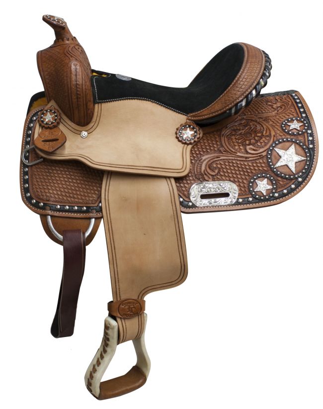 512813: 13" Double T Barrel style saddle with star skirt Youth Saddle Double T   