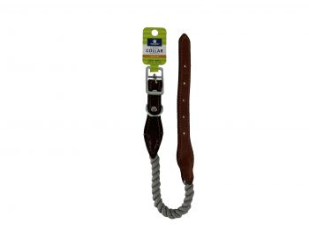 52784: Top Paw Cotton Rope Dog Collar with Leather Ends Primary Showman Saddles and Tack   