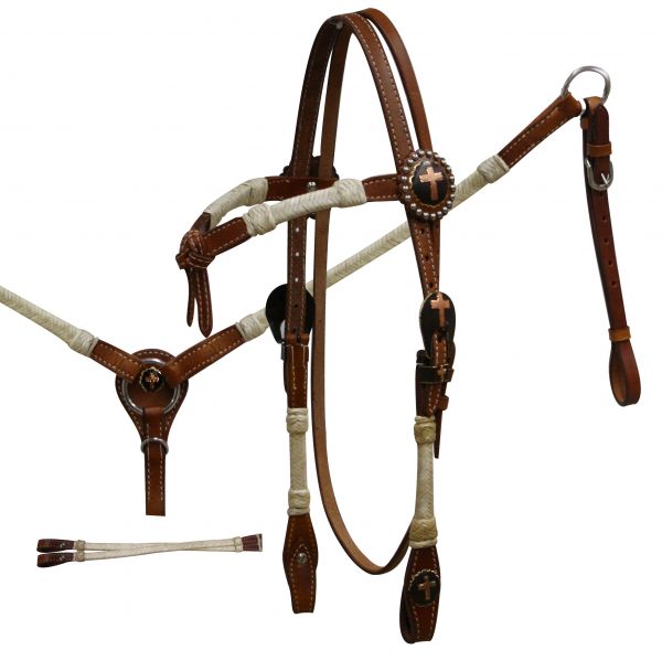 531: Showman® Double Stitched Leather Rawhide Braided Furturity Knot Headstall and Breast Collar S Headstall & Breast Collar Set Showman   