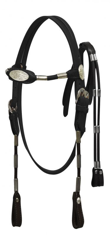 5331H: Fully rounded browband headstall and rein set with solid ferrules Primary Showman Saddles and Tack   