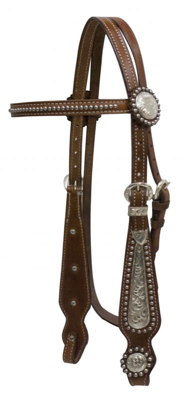 536: Showman™ double stitched leather headstall with silver beaded browband and cheeks Primary Showman   