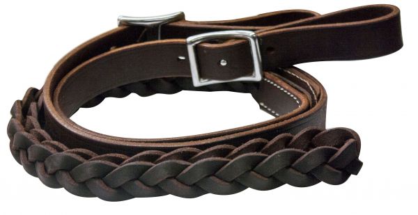 5645: One piece leather braided middle roping rein with buckles Reins Showman Saddles and Tack   