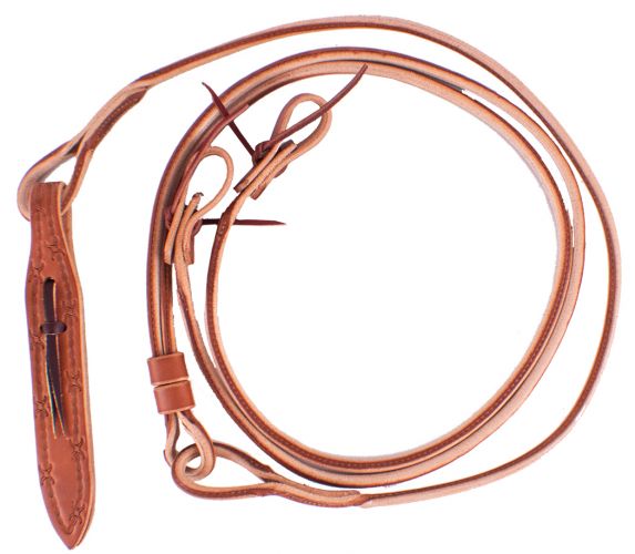 5648: Harness Leather Romal Reins with Barbwire Popper Reins Showman Saddles and Tack   