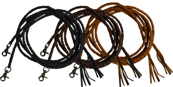 5825: Leather braided split reins with scissor snap ends Reins Showman Saddles and Tack   