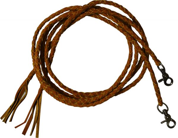 5825: Leather braided split reins with scissor snap ends Reins Showman Saddles and Tack   
