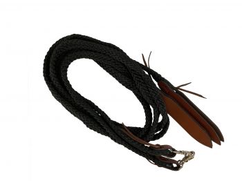 5836: Showman ® 8ft braided nylon split reins with leather poppers Reins Showman   