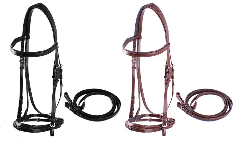5902: Nylon Coated Synthetic English Headstall and Reins Primary Showman Saddles and Tack   