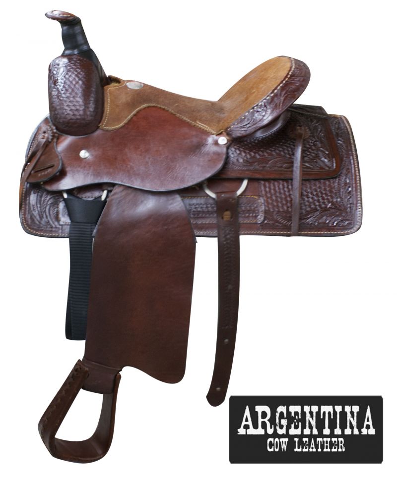 60416: 16" Buffalo Argentina cow leather roper style saddle Roping Saddle Buffalo   