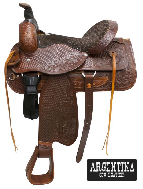 607x: 16" Buffalo Argentina cow leather roper style saddle Roping Saddle Buffalo   