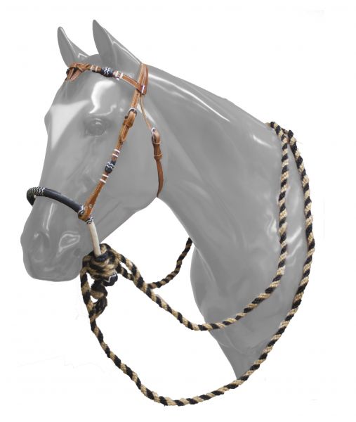 6091: Showman ® leather futurity knot headstall with rawhide braided bosal and horse hair mecate r Headstall Showman   