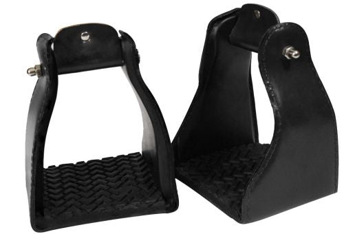 61040: Leather covered endurance stirrup with rubber tread Primary Showman Saddles and Tack   