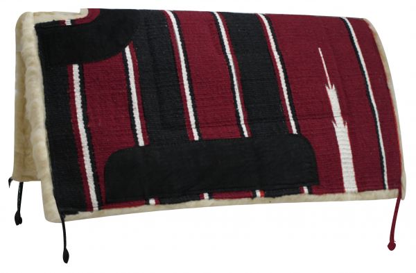 6117: Showman 30" x 30" Navajo cut back saddle pad Kodel fleece and suede wear leathers Western Saddle Pad Showman Burgundy  