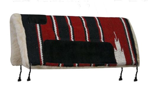6136: Showman 20" x 20" Navajo mini pad with Kodel fleece bottom and suede wear leathers Western Saddle Pad Showman Red Fleece Bottom 