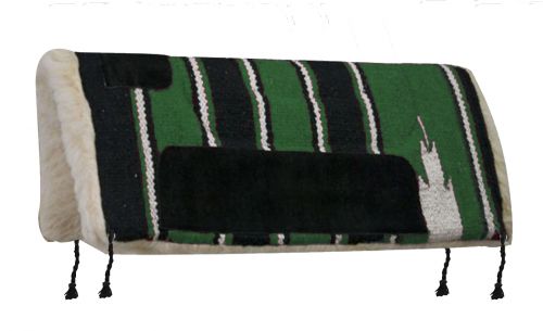 6136: Showman 20" x 20" Navajo mini pad with Kodel fleece bottom and suede wear leathers Western Saddle Pad Showman Green Fleece Bottom 