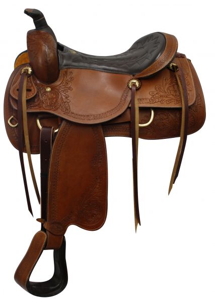 614916: 16" Double T Pleasure Style Saddle with Floral Tooled Accents Pleasure Saddle Double T   