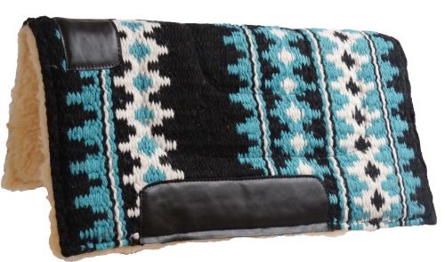 6223: Showman ® 24" X 24" 100% Woven wool top pad with fleece bottom Western Saddle Pad Showman Teal  