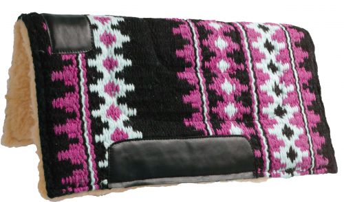6223: Showman ® 24" X 24" 100% Woven wool top pad with fleece bottom Western Saddle Pad Showman Pink  