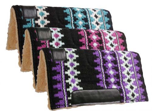 6223: Showman ® 24" X 24" 100% Woven wool top pad with fleece bottom Western Saddle Pad Showman Assorted  
