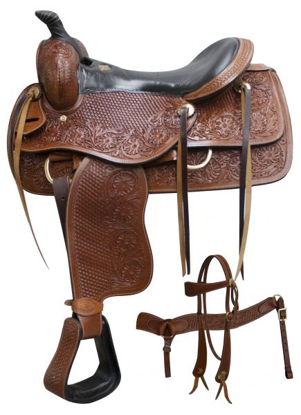 16 Basketweave tooled Buffalo roper style highback hardseat