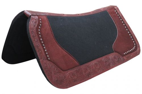 6276: Showman ® 31" x 32" x 1" felt pad with floral tooled trim Western Saddle Pad Showman   