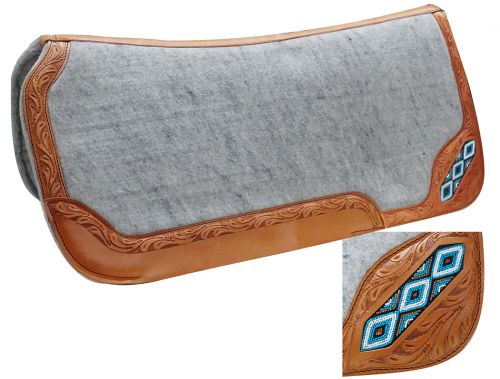 6286: Showman ® 32" x 32" Contoured felt bottom saddle pad with beaded inlay Western Saddle Pad Showman   