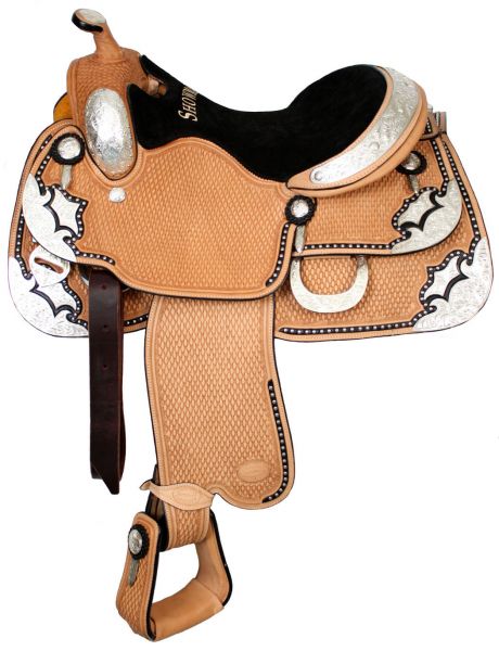 641316: 16" Fully basketweave tooled Showman™ show saddle made of premium Argentina cow leather wi Primary Showman   