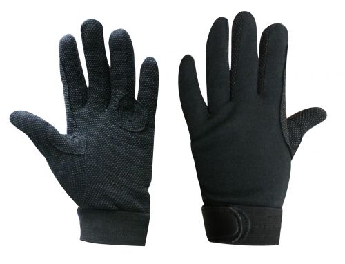 64336: Breathable cotton knit reinforced riding gloves with pebbled palms and Velcro closure Primary Showman Saddles and Tack   