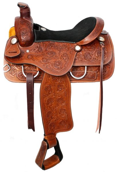 649316: Double T Roper Style saddle with suede leather seat Roping Saddle Double T   
