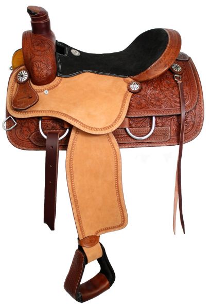 649416: Double T Roper Style saddle with suede leather seat Roping Saddle Double T   