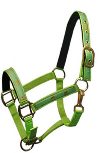 6550C: Cobb size nylon halter with "running horse" overlay Nylon Halter Showman Saddles and Tack   