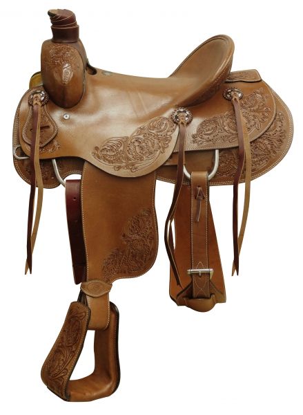660616: 16" Circle S Hardseat roper saddle with floral tooling Roping Saddle Circle S   