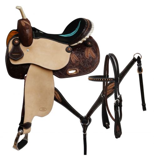 6651: 14",15",16" Circle S Barrel saddle set with feather tooling Barrel Saddle Circle S   