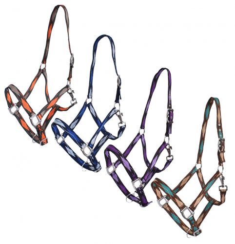 6659: 3ply Diamond Print Nylon Horse Sized Halter Nylon Halter Showman Saddles and Tack   