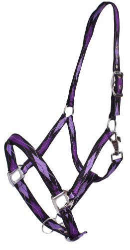 6659: 3ply Diamond Print Nylon Horse Sized Halter Nylon Halter Showman Saddles and Tack   