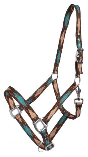 6659: 3ply Diamond Print Nylon Horse Sized Halter Nylon Halter Showman Saddles and Tack   