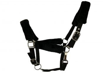 6669X: Fleece Covered Nylon halter with crown adjustment and throat snap Nylon Halter Showman Saddles and Tack   