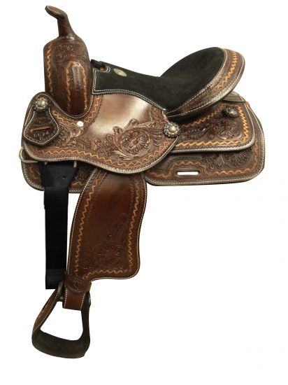 667413: 13" Double T  Youth/Pony saddle with floral tooling Youth Saddle Double T   