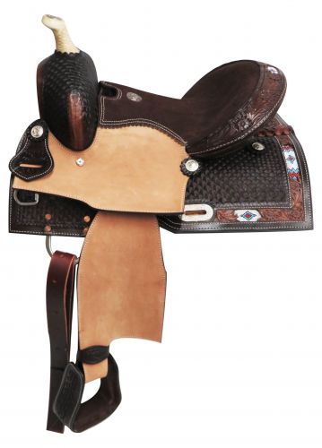 670513: 13" Double T Pony/Youth saddle with beaded inlay Youth Saddle Double T   
